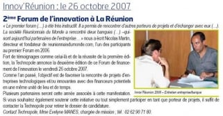 Article paru dans Actu Techno (magazine de la Technopole de la Réunion) d'août 2007